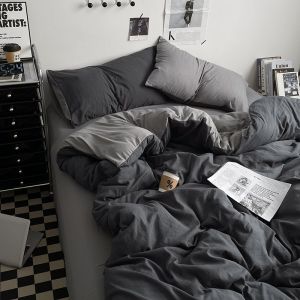 Nordic Style ins100% Thickened Brushed Cotton Bed Sheet Four-Piece Set with Fitted Sheet and Full Surround Duvet Cover for Student Dormitory Three-Piece Set LZD