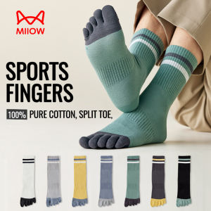 MiiOW 100% bông tinh khiết Tất dài năm ngón khử mùi Kháng khuẩn Chạy thể thao xẻ ngón Tất đi xe đạp Xu hướng tất nam2026