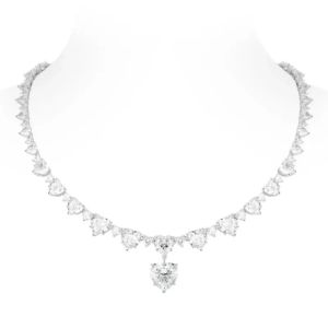 Bellux 925 Silver Synthetic Zircon White Full Diamond Peach Heart Shaped Sparkling Light Luxury Necklace Wedding Jewelry