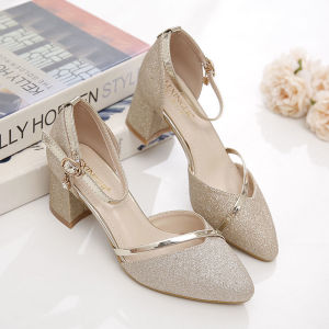 COLDIE Civilization Single Shoes Womens 2025 Sequin Wedding Shoes Womens All-match Thick with One Word Buckle High Heels #WL527