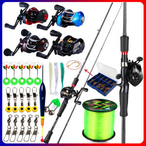 Malaysia Fishing Full Set 2 Sections 1.8m/2.1m Casting Fishing Rod with Strong Power and 7.2:1 4 Colors Baitcasting Fishing Reel with Fishing Line Lures Fishing Rod and Reel Set for Saltwater.