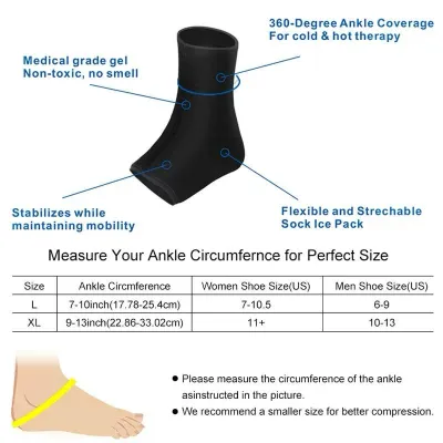 Hot & Cold Gel Ankle Support Sleeve – 360° Compression Ice Pack Sock for Sprain Swelling & Pain Relief