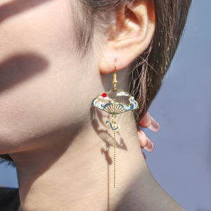 Her Lab | Folding fan crane cloud pendant female earrings hollow asymmetric earrings butterfly earrings retro red-crowned crane earrings cute small animal earrings Promo sale Foundation Safeguard