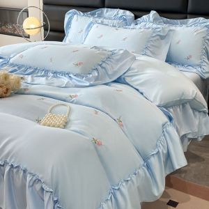 Bedding set of four pieces Tiansi set of four pieces silky smooth bed sheet quilt cover ice silk cool feeling bedding (bed sheet * 1 quilt cover * 1 pillowcase * 2)
