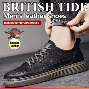Men Black Work Low-top Small Leather Shoes Breathable Anti-slip Sneakers Breathable Casual Leather Shoes