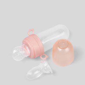 JustLiving 2Pcs/set Baby Feeding Set Silicone Spoon Feeder Bottle Rice Paste Squeeze Feeding Bottle Multifuctional Fruit Vegetable Food Supplement Milk Bottle Teething Feeding Supplies