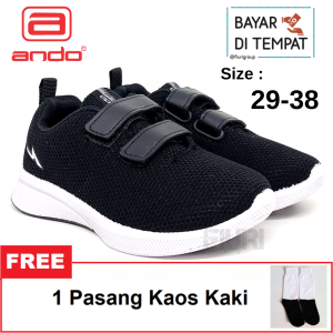 FIURI - Ando - BSC 32 VELCRO 29-38 HITAM PUTIH - Sepatu Kets Wanita-Sepatu Sneakers Wanita-Sepatu Olahraga Sport Wanita-Sepatu Casual-Sepatu Jogging Lari Fitness Gym Senam Wanita-Sepatu Anak Perempuan Cewek-Sepatu Sekolah Bertali SD SMP SMA