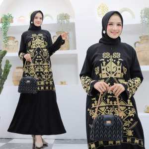 Gamis Abaya Turkey Dress Turki Baju Muslim Wanita Arab Dubai Ainun Gold Busui Dewasa Warna Hitam Jetblack Bordir Terbaru 2022 Viral Kekinian Simple Elegan Mewah YM deFashion