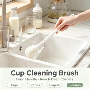 Foldable Silicone Cup Brush Long Handle Bottle Cleaning Tool for Thermos Tumbler Juicer Kitchen