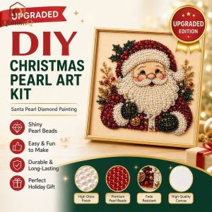 QbhomQ DIY Christmas Pearl Diamond Painting Kit 3D Mosaic Beads Rhinestone Art Craft Set Decor Holiday Gift
