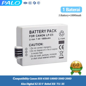 PALO Baterai Canon LP-E5 LPE5 E5 Battery + Charger 1800mAh for EOS 450D 500D 1000D Kiss F X2 X3 XS Xsi Rebel T1i