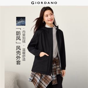GIORDANO Women Jackets Softshell Fleece-Lined Hooded Jackets Seam Detail Relaxed Fit Fashionable Casual Windbreakers 13376769
