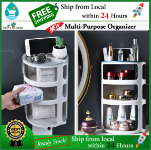 Oasis Home 1/2/3-layer Cosmetic Organizer Bathroom Storage Box Drill-free Self-Adhesive Makeup DIY Stackable Large Capacity Multi-Purpose Creative Wall Mounted Toilet Tissue/Paper Roll Transparent Fragrance Organizer Phone Holder Kotak Simpanan LotzBuy