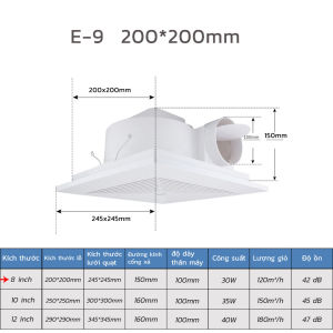 【Kho SG】（Tặng 1m ống hút）Quạt thông gió âm trần 8/10/12 inch Quạt hút âm trần 220v Quạt thông gió  Bảo hành 1 năm
