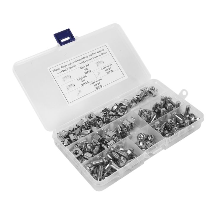 50 Sets M6 Square Hole Hardware Cage Nuts&Mounting Screws Washers for ...