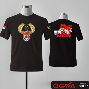 Kaos Konfirmasi OGYA Merdeka 2025 Motif Garuda Merah Anggur Lengan Pendek Bahan Cotton Combed