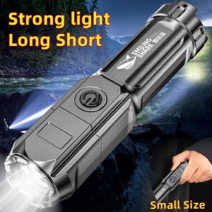 Super Bright ABS Strong Light Focusing LED Flashlight Outdoor Portable Home Rechargeable Multi-Function Night Running Flashlight Walking Warning Light