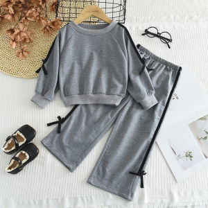 Bear Leader Girls Pink Clothes Sets New Plain Striped Sports Suit for Baby Kids Autumn Bow Sweatershirt Tops + Pants Two-piece Clothing Sweet 2-6 Year Old Child