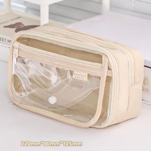 TAMARAH Zipper Transparent Pencil case Large Capacity Multi-layer Transparent Pen Bag Portable Cute Stationery Box Students
