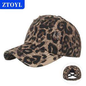 [COD] ZTOYL ใหม่หมวกเบสบอลผ้าฝ้ายฟอกสีวินเทจพิมพ์ลายเสือดาวผู้หญิงหมวกทรงฮิปฮอปทรงหางม้าอุปกรณ์เสริมหมวกกีฬากลางแจ้ง