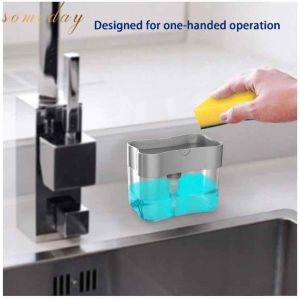 freemarketshop 2 in 1 Pump Soap Dispenser and Sponge Caddy Dishwash Dispenser Dishwash Dispenser Soap Dispenser Sponge Box Holder Kitchen Tools Soap Pump Liquid Sponge Holder Soap Caddy