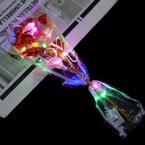 INVADER Colourful Gold Foil Rose Flower LED Lights Glowing Wedding Fake Flower Romantic Mothers Day Gifts Artificial Rose Flower Valentines Day