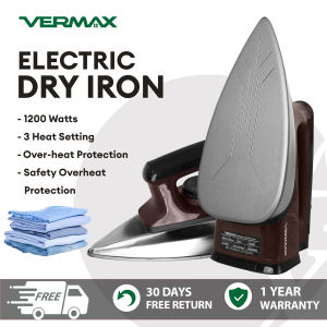 VERMAX Dry Iron 1200W Fast Heat 3-temperature adjustable Aluminium Soleplate Overheat Protection home