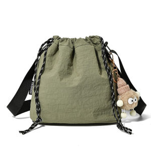 EchoBliss  กระเป๋าถุงทรงบัคเก็ตสำหรับผู้หญิง แบบมีเชือกผูก ทำจากไนลอนเบาสบาย ใส่ได้ทุกวัน แฟชั่นเรียบง่าย สะพายข้างหรือสะพายไหล่