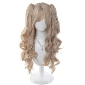 XYAX Tổng hợp Bím tóc đôi dài xoăn Tóc vàng Cosplay Tóc giả Lolita có mái Thoáng khí Tự nhiên Bộ tóc giả Halloween Harajuku Cô gái