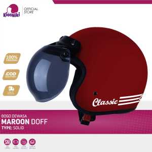Helm Bogo Dewasa Retro Klasik SNI Full Leher Pria Wanita Warna Maroon Kaca Cembung