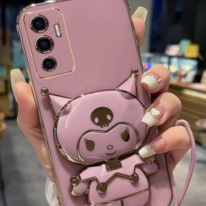 เคสโทรศัพท์สำหรับรุ่น  REALME C65 4G    ฝาหลัง กันกระแทก ตั้งได้  พับได้ พร้อมตัวยึดกระจก น่ารัก เคสชุบ  สไตล์ kuromi คุโรมิ