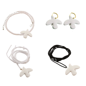 Multifuntional Long Sweater Chain with White Peace Doves Pendant Fashion Pendant Earrings for Stylish Everyday Wear