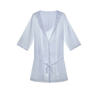 JACAUY Loose-fit Men Satin Robe Short-sleeve Smooth Mens Dressing Gown Simple Lightweight Silk Bathrobe Nightwear
