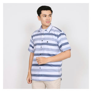 LAZ C24 Kemeja Flannel Casual Kotak-Kotak Pria Cotton V-Neck Tangan Pendek - Size M L XL