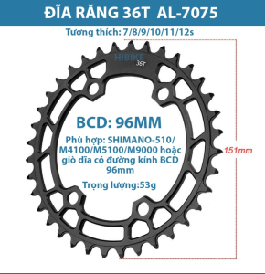 Đĩa răng xe đạp Nhôm BCD 96MM 1X 36T 38T Đĩa rời