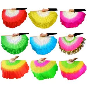 LOVWK ผ้าไหมครึ่งวงกลม แฟนเต้นรำ Yangko สไตล์จีนจีน งานทำมือ พัดระบำหน้าท้อง แฟชั่นสำหรับผู้หญิง คลาสสิกคลาสสิก พัดม่านผ้าไหม ศิลปะพื้นบ้านจีน