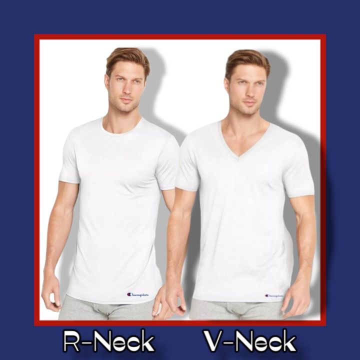 Champion 3pcs Men's Round Neck and V-Neck 100% combed cotton white