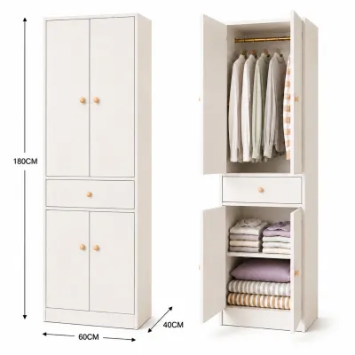 ORDORA Wooden Drawer Cabinet for Clothes 4 Doors White Multi-Functional Wardrobes Cabinet Large Space Cabinet for Bedroom