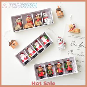 [A Peassion]💖[HOT SALE]🎈🎈 Mini Resin Christmas Tree Ornaments Set Santa Elk Dog Cat House Pendants With Hanging Rope 4 Pack Classic Holiday Decor