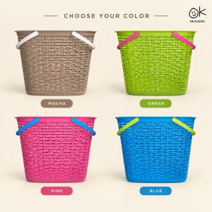 Plastic Laundry Basket Rattan Style Clothes Storage Hamper Organizer Toy Basket with Handles for Home