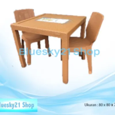 PAKET MEJA MAKAN + 2 KURSI SENDER PLASTIK ROTAN NAPOLLY