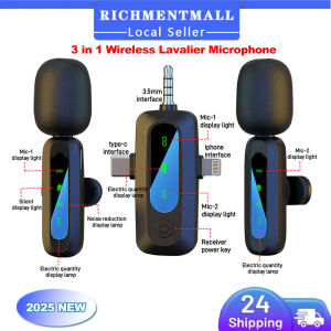 【✅SG READY STOCK】RICHMENTMALL 3-in-1 Wireless Lavalier Microphone - Compatible For iPhone Android (3.5mm) Huawei Xiaomi Samsung - Ideal for Audio/Video Recording Live Broadcast Gaming Radio - Noise Reduction Mini & Portable Lapel Mic
