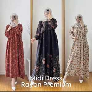 Midi Dress MAHALINI Motif Bunga Premium Gamis RYN Super Terbaru 2025