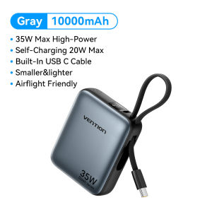 【3C Certification】Vention Mini Power Bank 10000mAh 35W Fast Charging 2 Ports Built in Type C Cable with LED Display for iPhone 16 15 pro max Samsung S24 Ultra S23 Xiaomi Realme Laptop Macbook Small Portable Powerbank