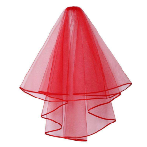 Double Mesh Tulle Ribbon Edge Women Short Wedding Veil with Comb Bride Headpiece
