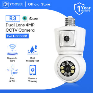 ICSEE R3 4MP E27 Dual Lens indoor Hanging Flexible and durable Bulb CCTV Camera Ceiling Mount AC Power 355° Bulb Wireless Security IP Camera