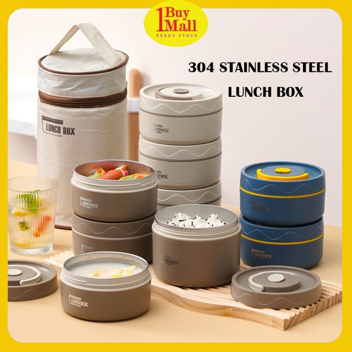 304 Stainless Steel Lunch Box Round Insulated Food Storage Box Sealed ...