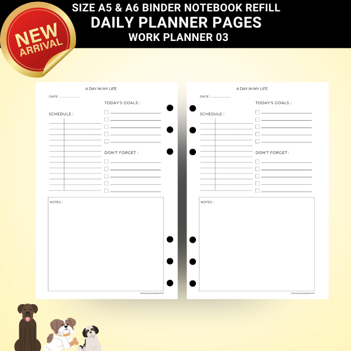 FAP A5 A6 Undated Daily Planner for Work Ring Binder Notebook Refill ...