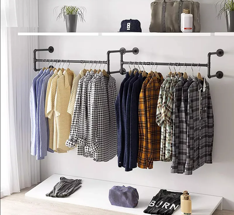 Coat hanger Duty Detachable Wall Mounted Black Iron Garment BarRod