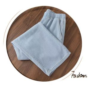 Womens Jeans Light Blue Wide Leg Elastic Waist High Waist Slimming Denim Fabric Loose Fit Drape